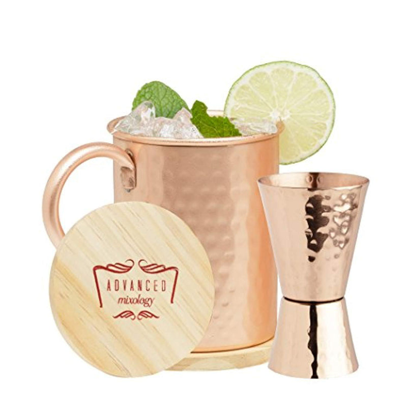 Advanced Mixology Double Sided Jigger 100% Hammered Pure Copper 1oz/2oz for Perfect Cocktails (Hammered)