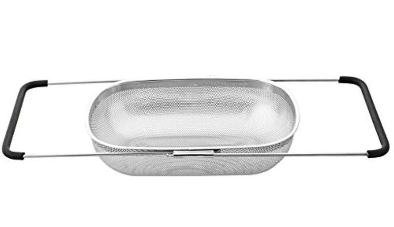 Cook N Home Micro Perforated Colander Over The Sink Expendable Handle, 13.5 by 9", Stainless Steel