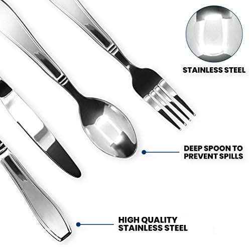 BUNMO Weighted Utensils for Tremors and Parkinsons Patients - Heavy Weight Silverware Set of Knife, Fork, 2 Spoons and Travel Bag - Adaptive Eating Flatware Helps Hand Tremor, Parkinson, Arthritis