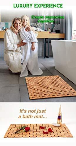 Office Marshal Natural Bamboo Wood Bath Mat: Wooden Door Mat/Kitchen Floor Rug - Bathroom Shower and Tub Mats