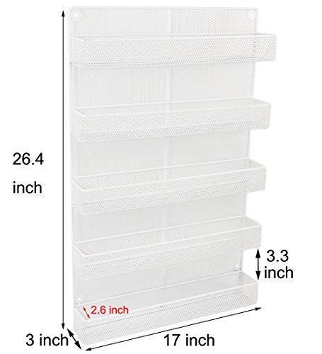 ESYLIFE 5 Tier Wall Mount Spice Rack Organizer Kitchen Spice Storage Shelf - Made of Sturdy Punching Net, White