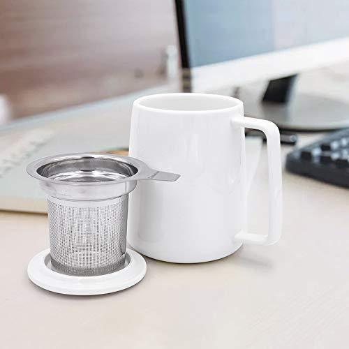 KitchenTour Porcelain Tea Mug with Infuser and Lid - Large Capacity Mug with Infuser Basket - 20oz, White