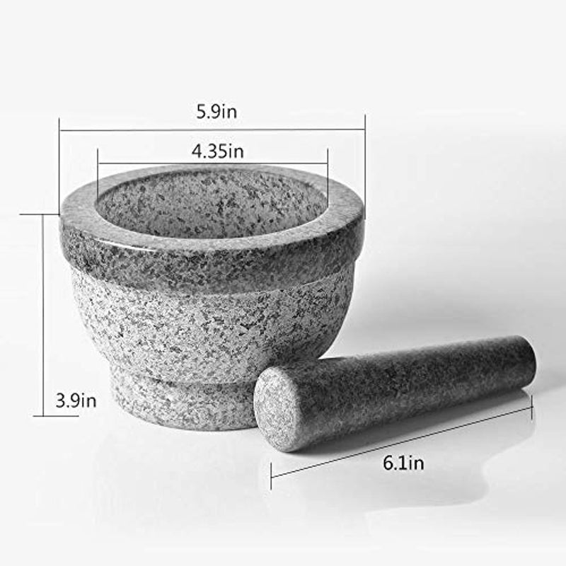 SZUAH Solid Granite Mortar and Pestle Set, Natural Excellent Granite Grinder Set, for Spices, Seasonings, Pastes, Pesto and Guacamole (6", 2 Cup Capacity)