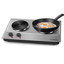 Cusimax 1800W Double Hot Plate, Stainless Countertop Burner, Silver Portable Electric Cooktop, CMHP-C180