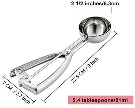 Fayomir  Medium Cookie Scoop, 2.8 Tbsp/ 1.4 OZ, 2 inch/ 5 CM Ball, 18/8 Stainless Steel Medium Ice Cream Scoop, Secondary Polishing