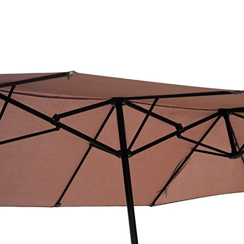 Outsunny VD-3454OPBE Crank-Tan 15' Double-Sided Twin Outdoor Market Patio Umbrella with Cran, L x 8.85'W x 7.9'H