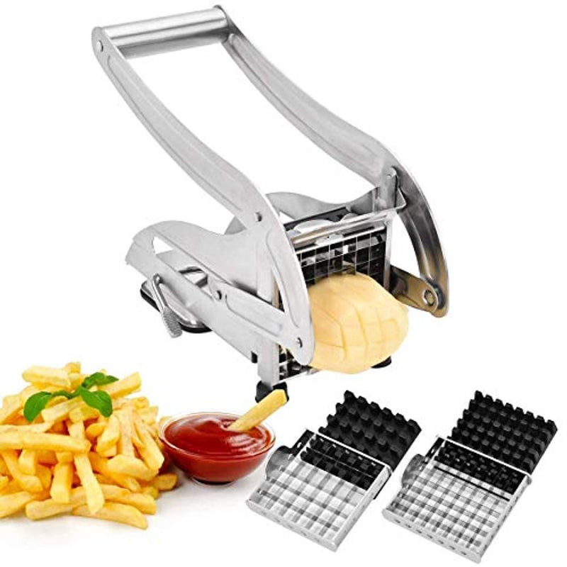 IKOCO French Fry Cutter Homemade Potato Chip Chipper with 2 Thickness Adjustable Stainless Steel Blades and Non-Slip Suction