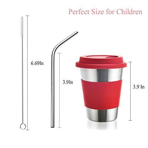 Kids Stainless Steel Cups 12 oz With Silicone Lids & Straw 5 Pack Drinking Tumblers for Adults, Children and Toddlers