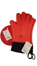 Silicone Heat Resistant Oven Mitts| Waterproof | Insulated Internal Cotton Layer | Full Wrist Protection| Cooking Gloves | 14" Long x 7.5 Wide| 1 Pair, 2 Gloves, 1 pot holder