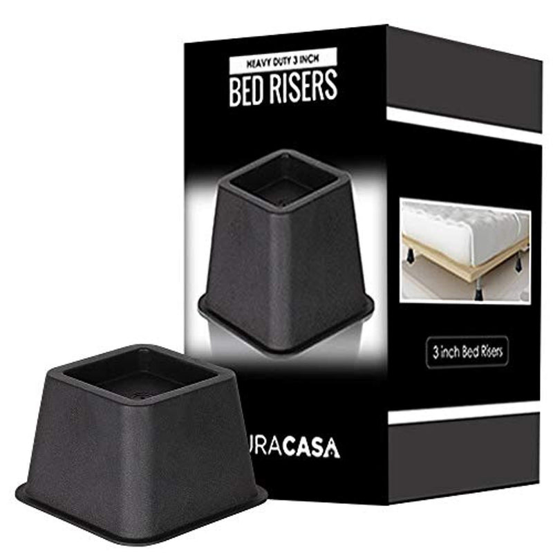 DuraCasa Bed Risers - Raises Your Bed or Furniture to Create an Additional 3 Inches of Storage! Reinforced New Heavy-Duty Design to Hold Over 2000 LBS! Desk, Sofa, and Chair Lift (Set of 4 Risers)