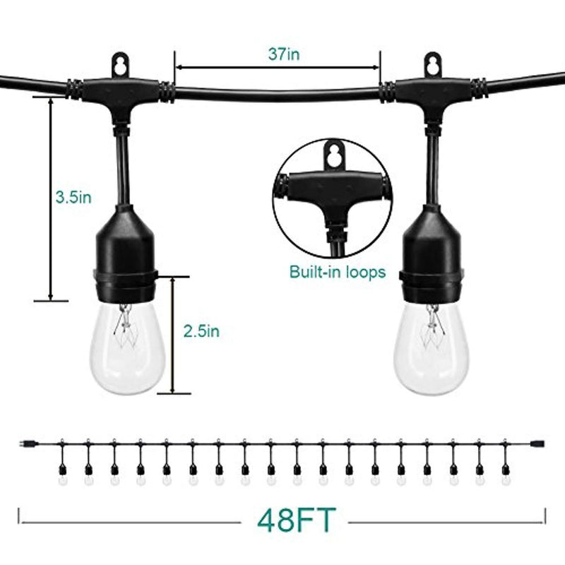 2 Pack 48 FT Outdoor String Lights Commercial Great Weatherproof Strand Dimmable Edison Vintage Bulbs 15 Hanging Sockets, UL Listed Heavy-Duty Decorative Café Patio Lights for Bistro Garden by addlon