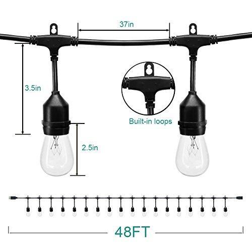 2 Pack Outdoor String Lights with 16 Dimmable Edison Vintage Bulbs, UL Listed Heavy-Duty Decorative Café Patio Lights for Bistro Garden