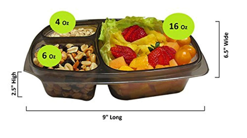 Portion/Perfect 3 Compartment Meal Prep Containers - Super Tough, Airtight, 40% Thicker BPA Free Bento Box For Adults | Reusable & Guaranteed Not To Melt in Microwave Or Dishwasher | New Set Of 5