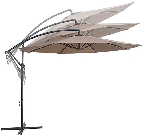 Nature's Blossom 10 Ft Cantilever Offset Patio Umbrella Outdoor Aluminum Hanging Umbrella with Crank and Air Vent, 8 Ribs, Taupe