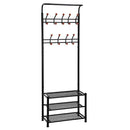 SONGMICS Heavy Duty 18 Hooks Coat Rack with 3-Tier Shoe Rack Shelves for Entryway Metal Black URCR67B