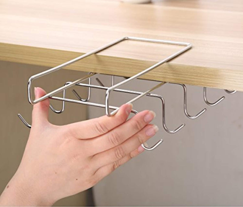 Bafvt Coffee Mug Holder - 304 Stainless Steel Cup Rack Under Cabinet, 10Hooks, Fit for the Cabinet 0.8" or Less