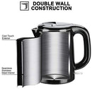 Secura Stainless Steel Double Wall Electric Kettle Water Heater for Tea Coffee w/Auto Shut-Off and Boil-Dry Protection, 1.0L (Black)