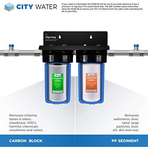 iSpring WGB21B 2-Stage Heavy Duty Whole House Water Filtration System, 10"x4.5" Big Blue Sediment Filter and CTO(Chlorine, Taste, and Odor) Filter, 1" Inlet/Outlet