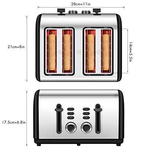 Toaster 4 Slice, CUSINAID Stainless Steel Toasters with Reheat Defrost Cancel Function, 7-Shade Setting, 4 Wide Slots Toaster - Black