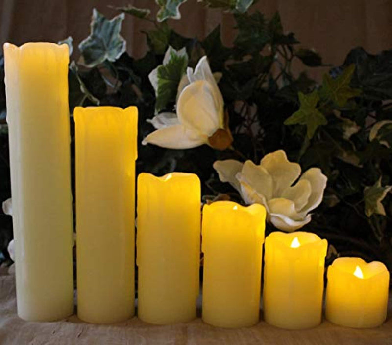 LED Lytes Flameless Candles with Timer, for Mom Gifts, Slim Set of 6, 2 Inches Wide and 2-9 Tall, Ivory Dripping Wax and Flickering Amber Yellow Flame Battery Operated Electric Candle