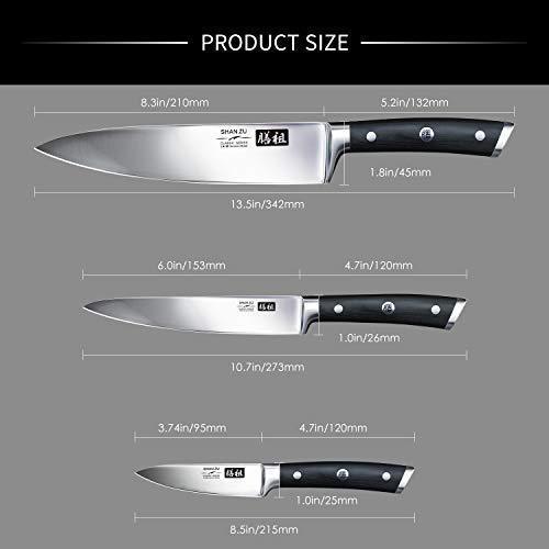 SHAN ZU Chef Knife Paring Fruit Knife Utility Knives Set 3 piece Cutlery Kitchen Cooking Chef Knives Professional Ultra Sharp German Stainless Steel Blade for Home Restaurant Travel