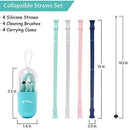 Reusable Silicone Collapsible Straws - Extra Long 10" Portable Straws 4 Pack for 30&20 oz Tumbler, with 4 Cleaning Brushes and 4 Carrying Case, BPA Free, FDA Approved