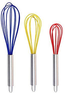 TEEVEA  Silicone Whisk, Balloon Whisk Set, Wire Whisk, Egg Frother, Milk and Egg Beater Blender - Kitchen Utensils for Blending, Whisking, Beating, Stirring, Set of 3, Red,Yellow, Blue