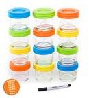 Glass Baby Food Storage Containers - Set contains 12 Small Reusable 4oz Jars with Airtight Lids - Safely Freeze your Homemade Baby Food