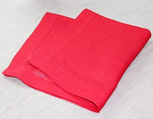 Cotton Craft 100% Linen Christmas Red Table Cloth -Size 60x120 Red Hand Crafted and Hand Stitched Table Cloth with Hemstitch detailing.