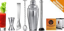 Premium Cocktail Shaker Bartender Kit -24 Ounces Bar Set Built-in Strainer With Muddler, Mixing Spoon, Measuring Jigger and Ice Tong Plus Cocktail Recipes - Bar Tools for Martini (Grey) by Mixologist World