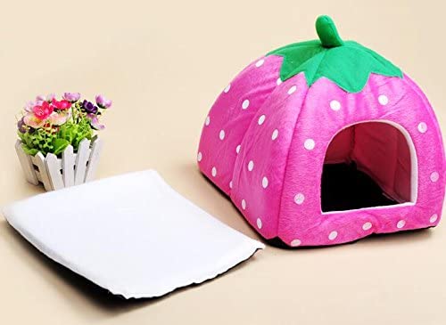 Nest 9 Strawberry Style Cute Soft Cotton Sponge Puppy Cat Dog House Pet Bed Dome Tent Warm Cushion Basket