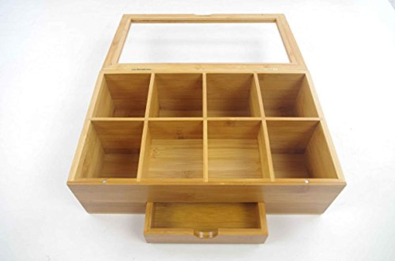 Tea Organizer Bamboo Tea Box with Small Drawer 100% Natural Bamboo Tea Chest - Great Gift Idea