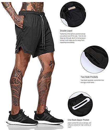 Malavita Men's Workout Running Shorts 2 in 1 with Zipper Pockets