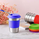 Kids Stainless Steel Cups 12 oz With Silicone Lids & Straw 5 Pack Drinking Tumblers for Adults, Children and Toddlers