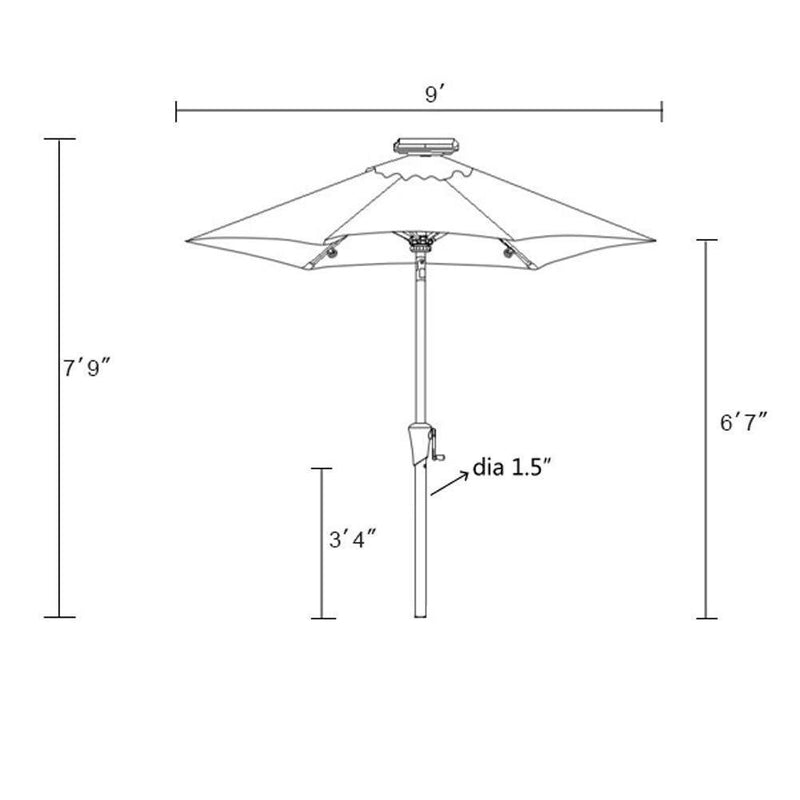 C-Hopetree 9ft LED Lighted Solar Outdoor Patio Market Umbrella for Balcony Table Deck Garden Shade or Pool with Tilt, Beige