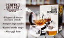 Whiskey Globe Decanter Set - 850 ml with Silicone Ice Molds & Two World Etched Whiskey Glasses (300ml) Wooden Base and Safe Package - Perfect Gift Set for Liquor, Scotch, Bourbon, Vodka and Wine