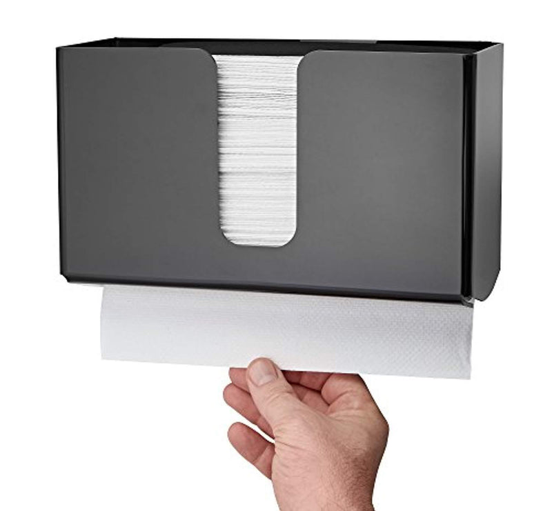 Alpine Industries Acrylic Wall-Mounted Paper Towel Dispenser - Single or Multiple Towel Retrieval - Bi Fold and C Fold (Black)