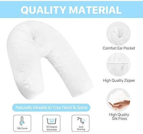 Side Sleeper Pillow Seen On TV, U-Shape Contour Pillows for Sleeping With Ear Pocket Relieve Neck Shoulder Back Pain, Cool Silk Pillowcase and Firm Silk Floss Inner Bed Pillow for Bed and Household by MKYUHP