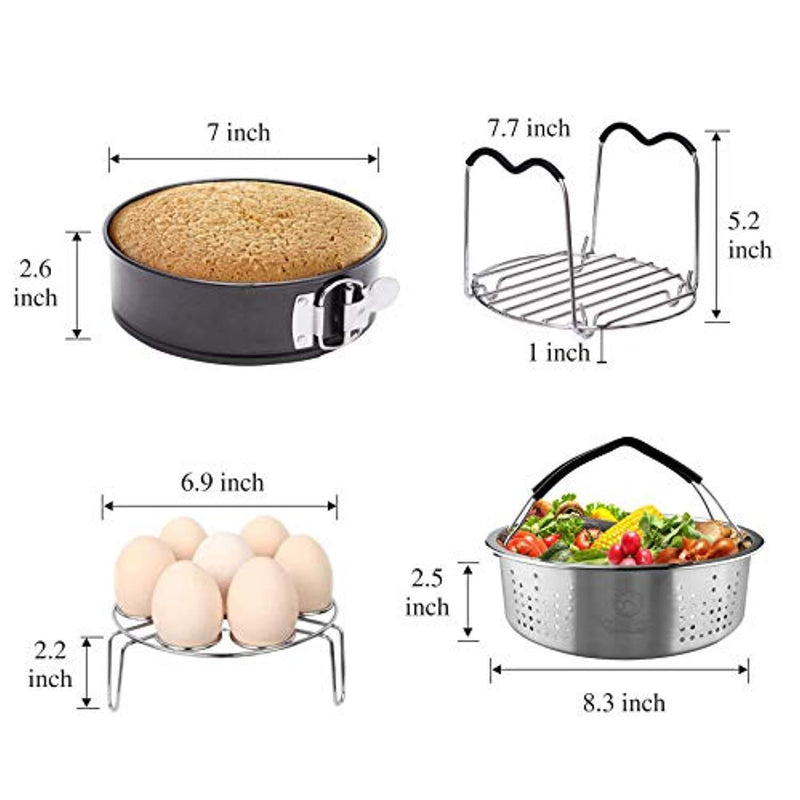 Pars&Pars Pressure Cooker Accessories Set 6 Pieces, Compatible with Instant Pot 5 qt,6 qt and 8 quart, Steamer Basket, Egg Steamer Rack, Non-stick Springform Pan, Steaming Rack, Silicone Cooking Mitts