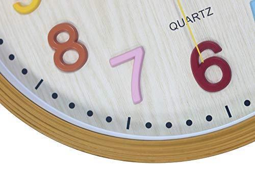 Foxtop Silent Non-Ticking Kids Wall Clock, Large Decorative Colorful Battery Operated Clock for Living Room Bedroom School Classroom Child Gifts 12 Inch - Easy to Read