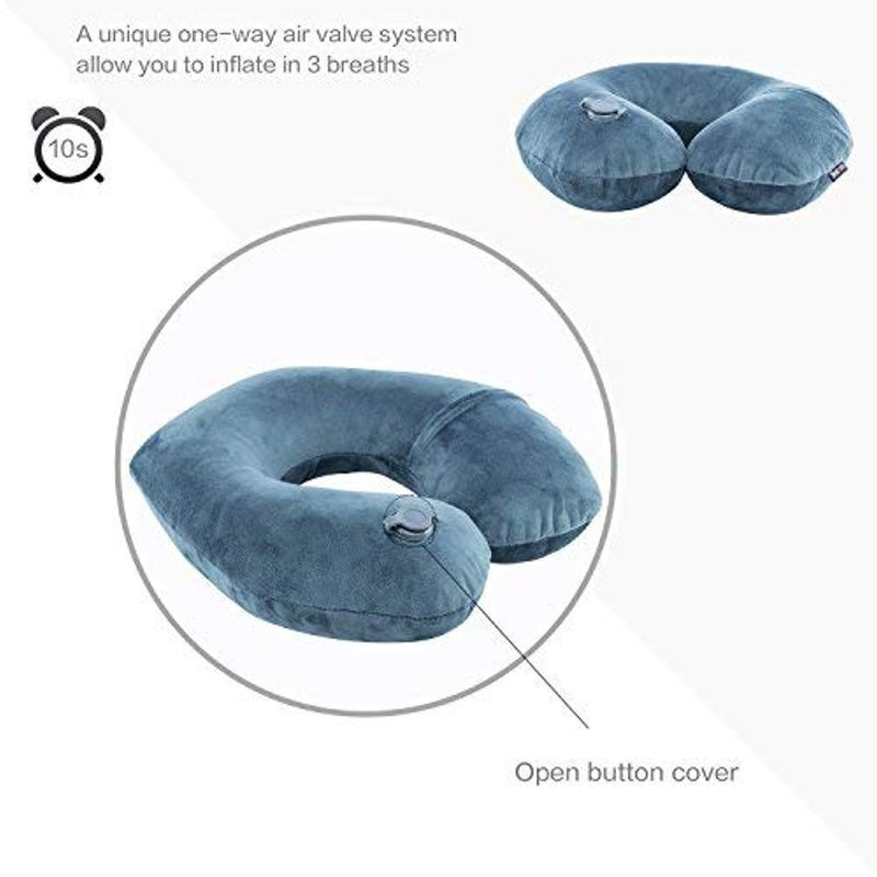 BestMaxs Travel Airplanes with Washable Pillowcase Mouth Blowing Inflatable Neck Pillow-Deep Gray