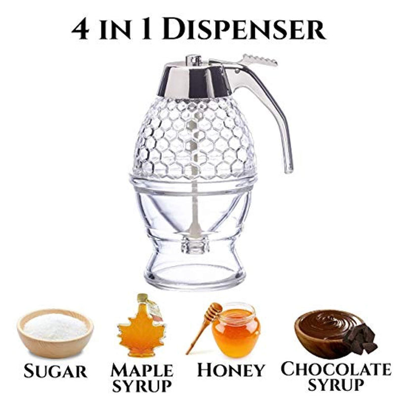 Glass Honey Dispenser Container by Hunnibi - Honey Server Drip Free With Stopper For Easy Honey Jar Refill