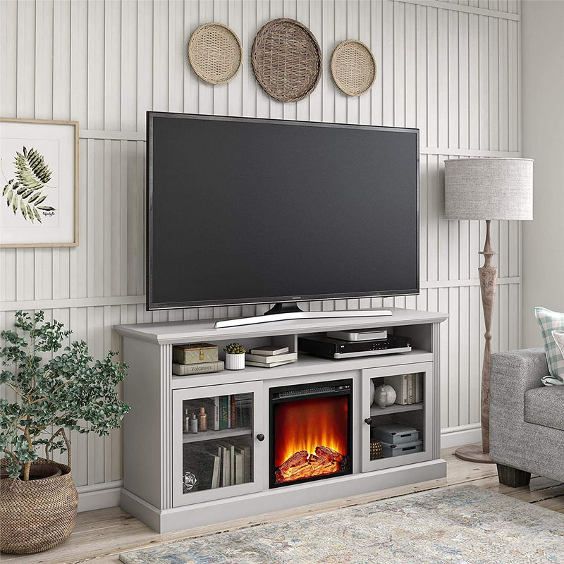 Ameriwood Home Chicago TV Stand with Fireplace, Rustic Gray