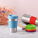 Kids Stainless Steel Cups 12 oz With Silicone Lids & Straw 5 Pack Drinking Tumblers for Adults, Children and Toddlers