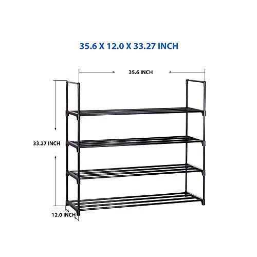 HOME BI 4 Tier Shoe Rack, 20 Pairs Shoes Organizer Closet for Home & Office, Anti-Rust,Easy to Assemble, No Tools Required,35.6”W x 12.0” D x 33.27”H, Black