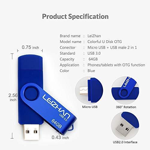 LEIZHAN OTG 32GB USB Flash Drive USB 2.0 Micro USB Pen Drive Memory Stick u Disk (Blue)