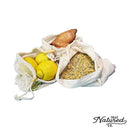 Reusable Produce Bags for Grocery Shopping - (7) Zero Waste Washable Cotton Bulk Food & Mesh Produce Bags w/Drawstring