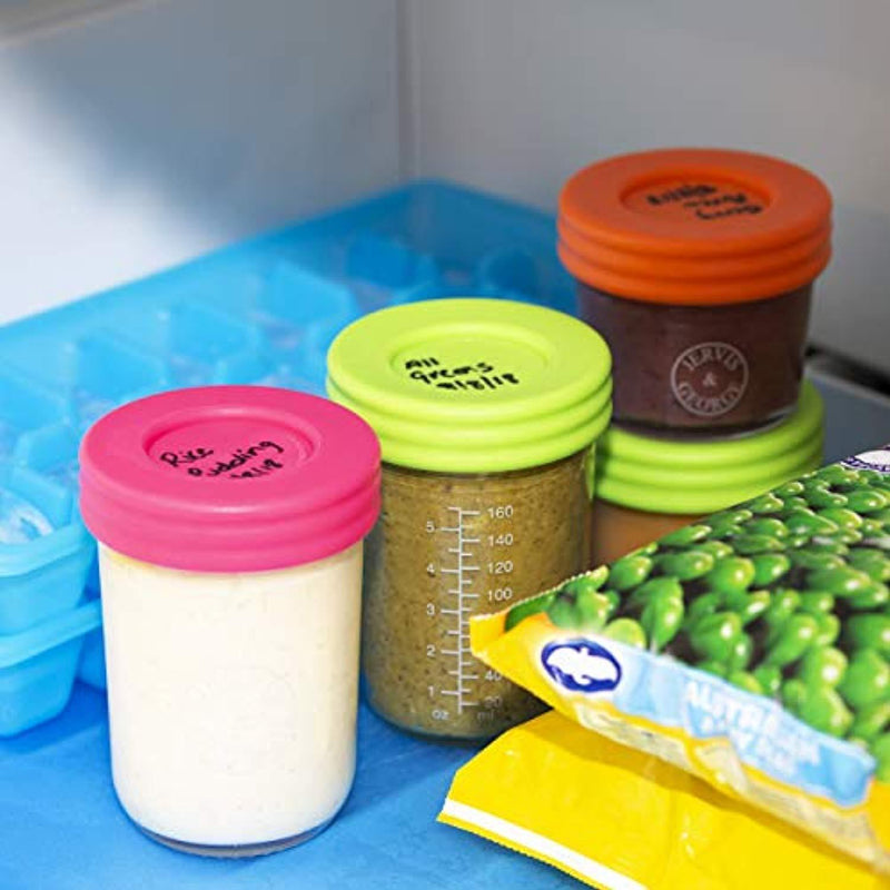 Glass Baby Food Storage Containers - Set contains Small Reusable 4oz and 8oz Jars with Airtight Lids - Safely Freeze your Homemade Baby Food