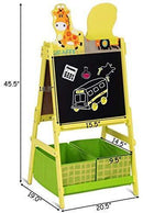 Evergreen Art Supply Kids Art Easel, 3 in 1 Double Durable Sided Art Easel with Chalk Board & Paper Roll, Two Storey Storage Space with Two Storage Bins