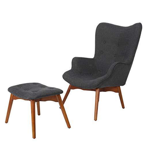 Christopher Knight Home Acantha Mid Century Modern Retro Contour Chair with Footstool, Muted Yellow